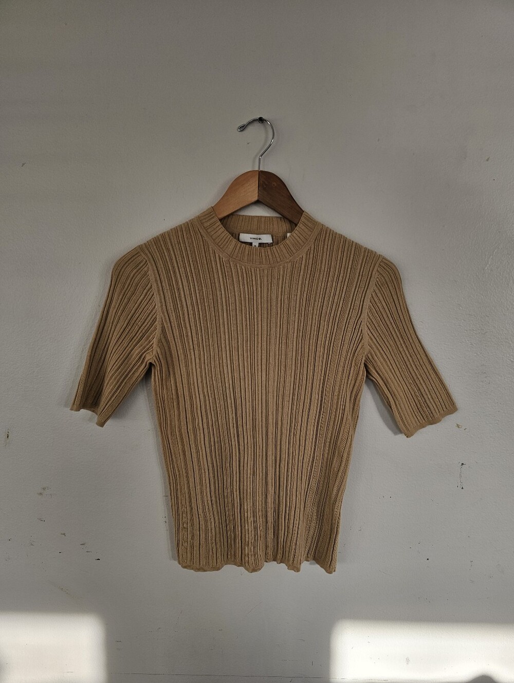 Vince Short Sleeve Mock Neck Cotton Ribbed Top